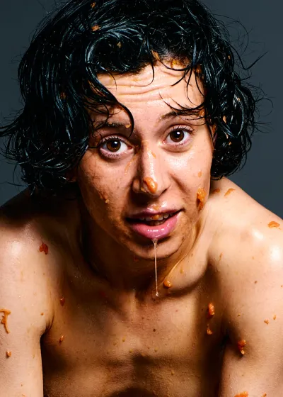 German model Ulah Bauer Wet Papaya messy orange papaya fruit explicit nude Barcelona photographer Cinaed Dane