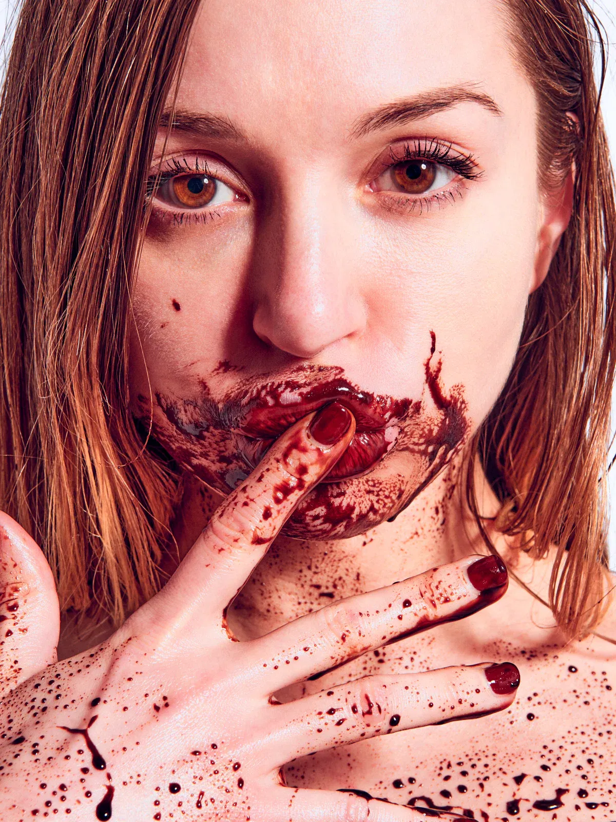 Russian model Galina Fedorova Chocolate Covered Nude sucking fingers chocolate explicit erotic art Cinaed Dane