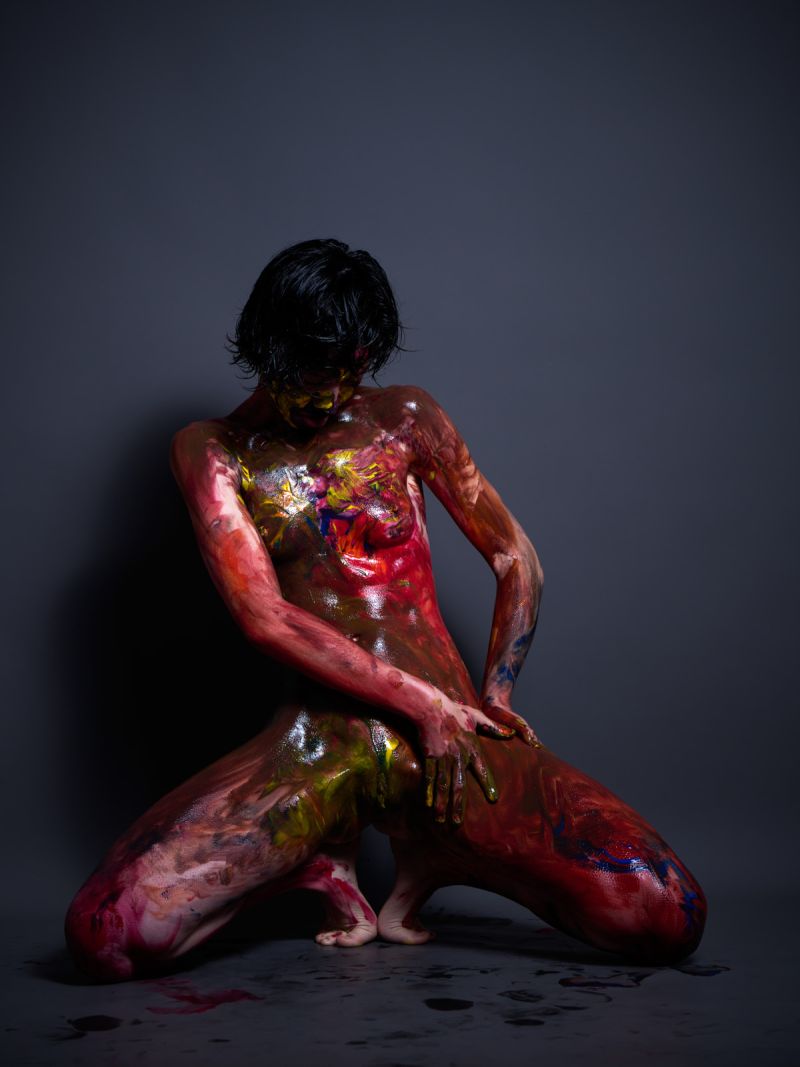 German model Ulah Bauer Colored Emotion body paint multiple colors explicit nude Barcelona photographer Cinaed Dane