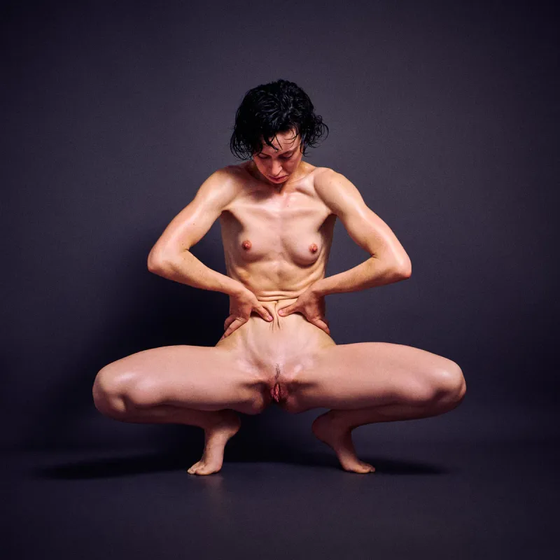 Spain-based German model Ulah Bauer Nude explicit pose oiled athletic body contemporary nude art Barcelona photographer