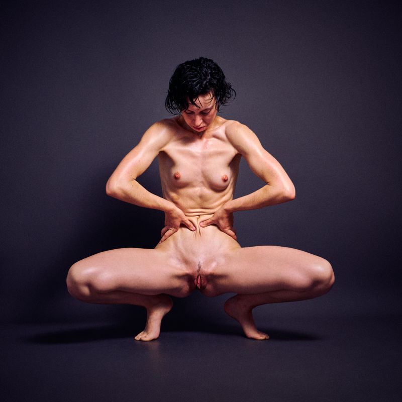 Spain-based German model Ulah Bauer Nude explicit pose oiled athletic body contemporary nude art Barcelona photographer