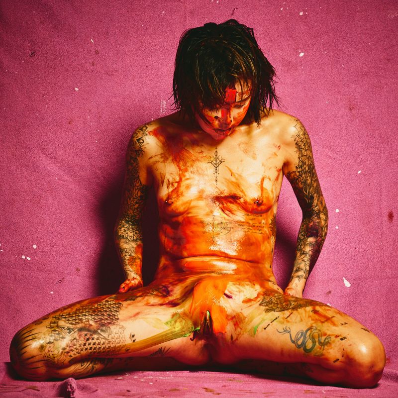 South Korean Barcelona resident Chloe Painter nude orange paint artistic photography purple fabric Cinaed Dane