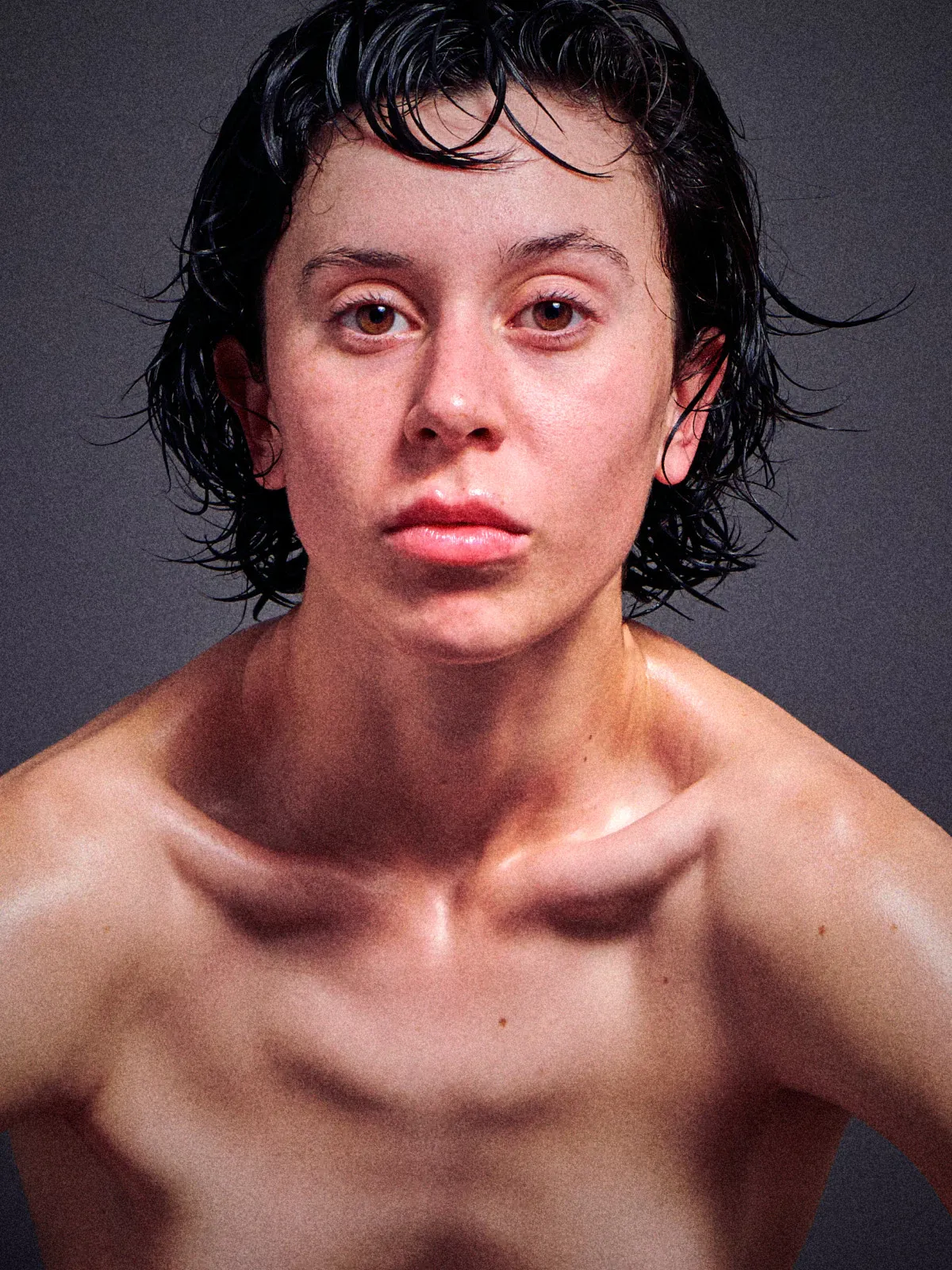 Ulah Bauer German nude model oiled body fit physique dark setting Cinaed Dane studio