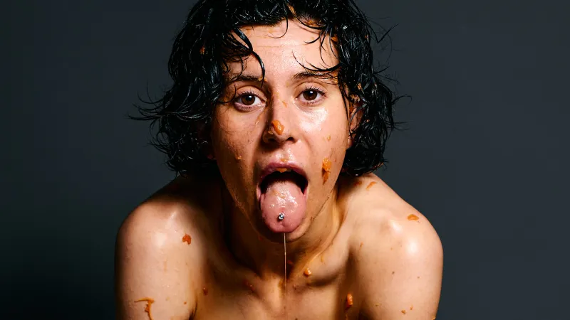 Ulah Bauer contemporary nude art Wet Papaya messy orange fruit expressive pose Barcelona photographer Cinaed Dane